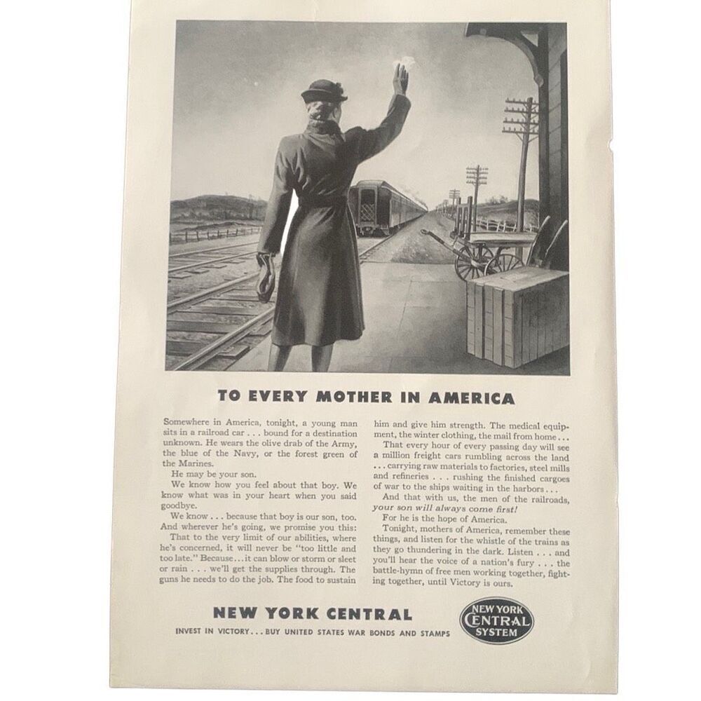 Vintage 1943 New York Central Every Mother Ad Advertisement
